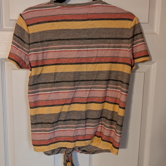 Madewell Striped Tie-Front Tee in Coral, Mustard & Gray-Brown - Picture 5 of 5